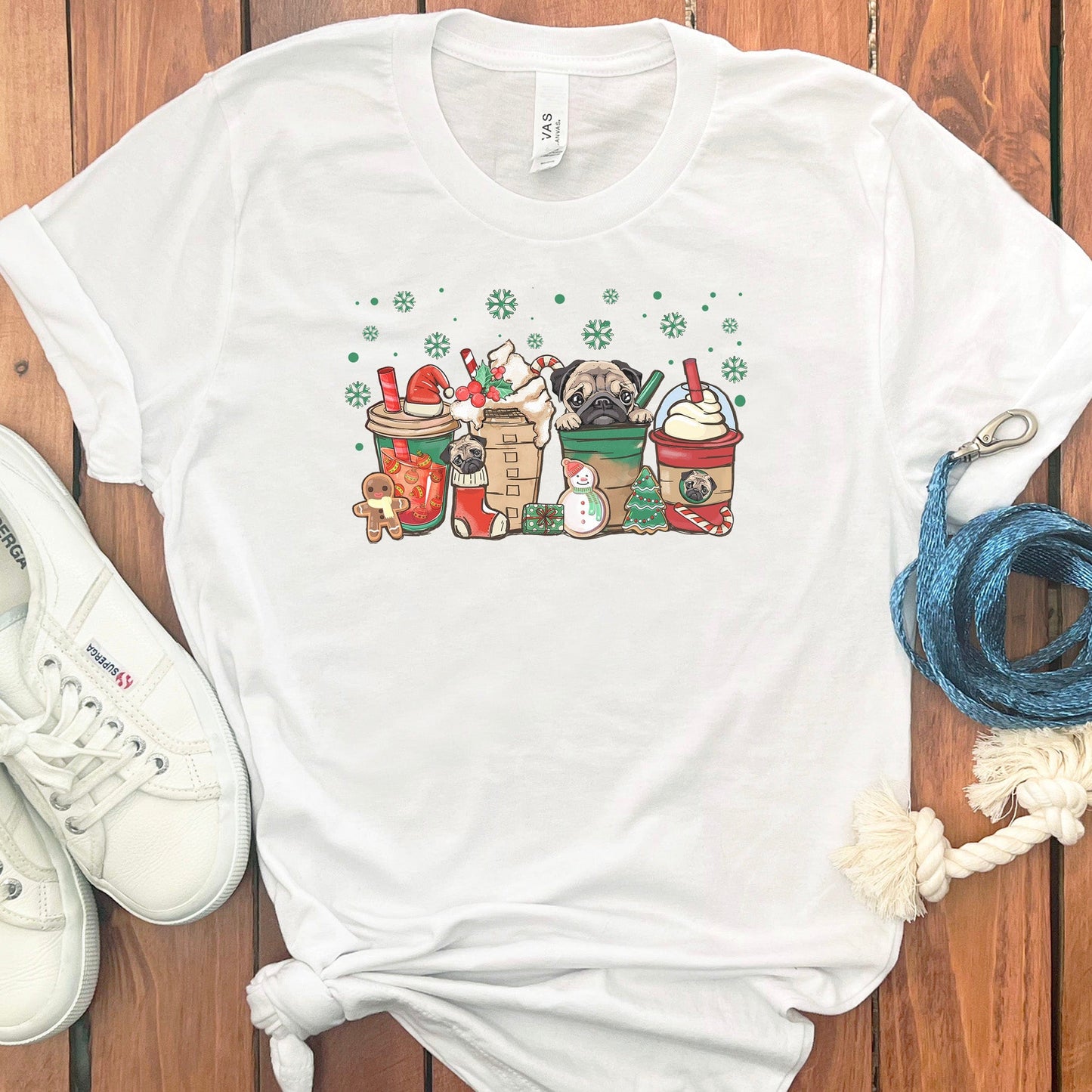 CHRISTMAS PUG COFFEE T-SHIRT