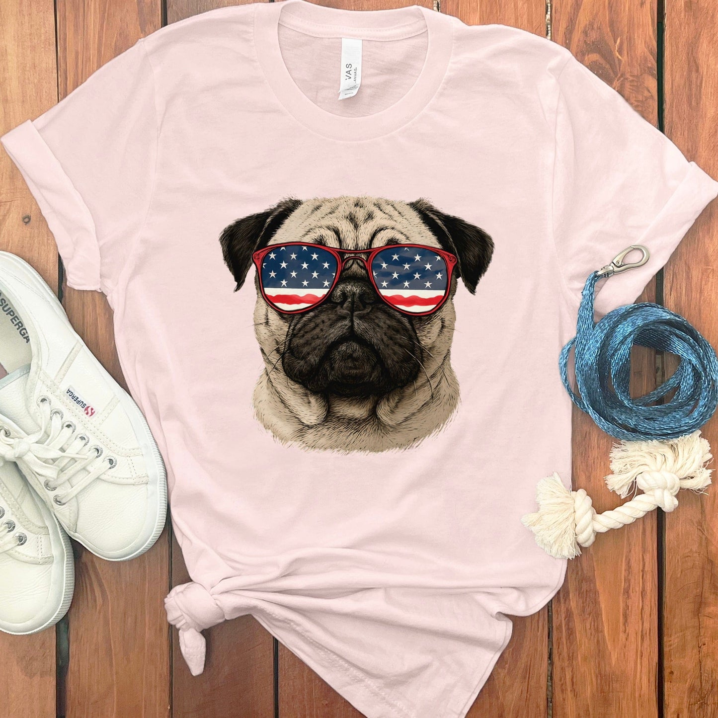Pug with American Flag Sunglasses T-shirt product