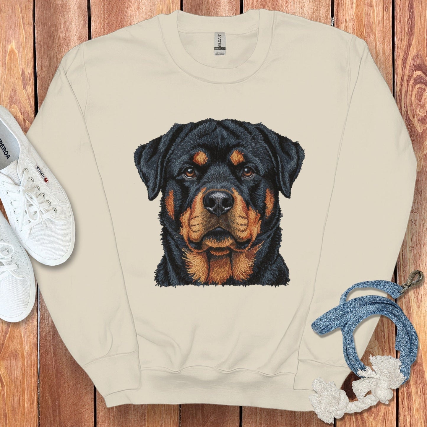 Majestic Rottweiler Face Print on Cozy Sweatshirt
