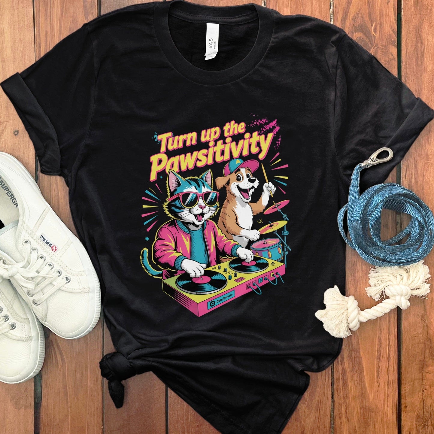 Turn up the Pawsitivity Dog DJ Graphic T-Shirt product type