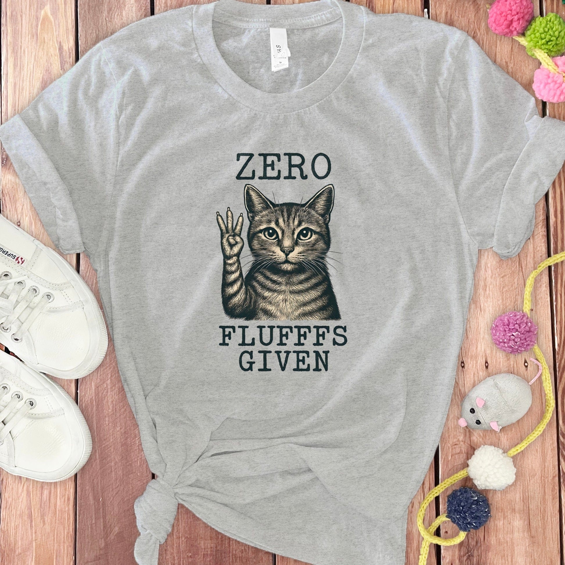Zero Fluffs Given Cat Image on Gray Shirt product