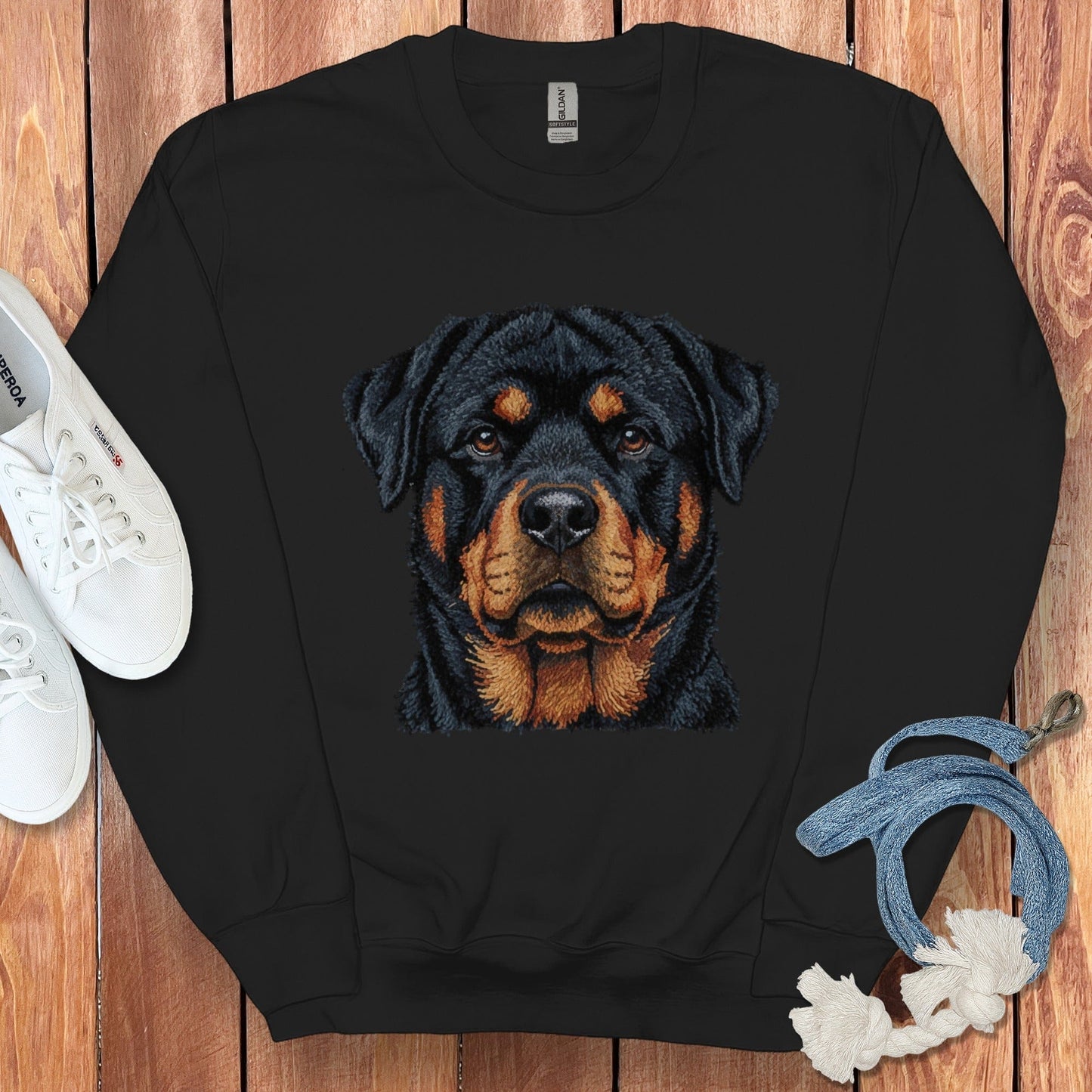Majestic Rottweiler Face Design on Black Sweater