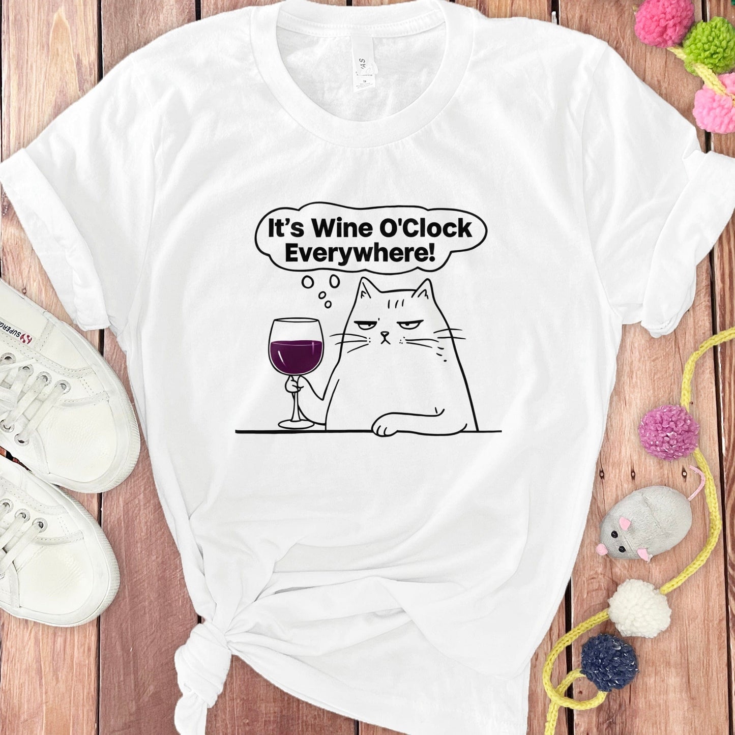 It's Wine O'Clock Everywhere Cat T-Shirt product