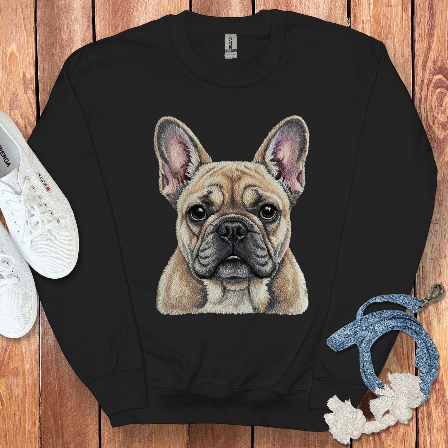 Vibrant Bulldog Face Print on Cozy Sweatshirt