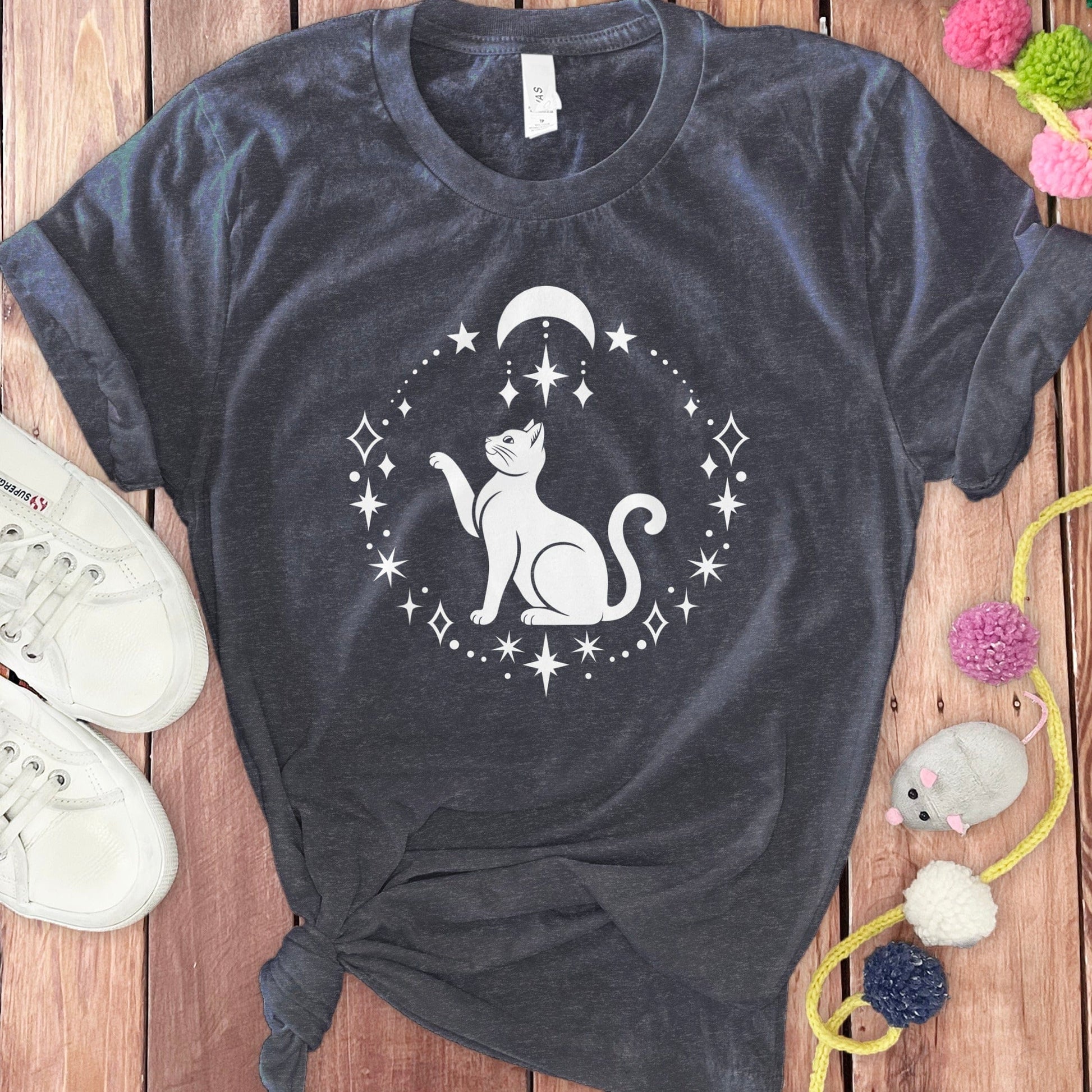 Moonlit Cat with Stars Graphic T-Shirt product