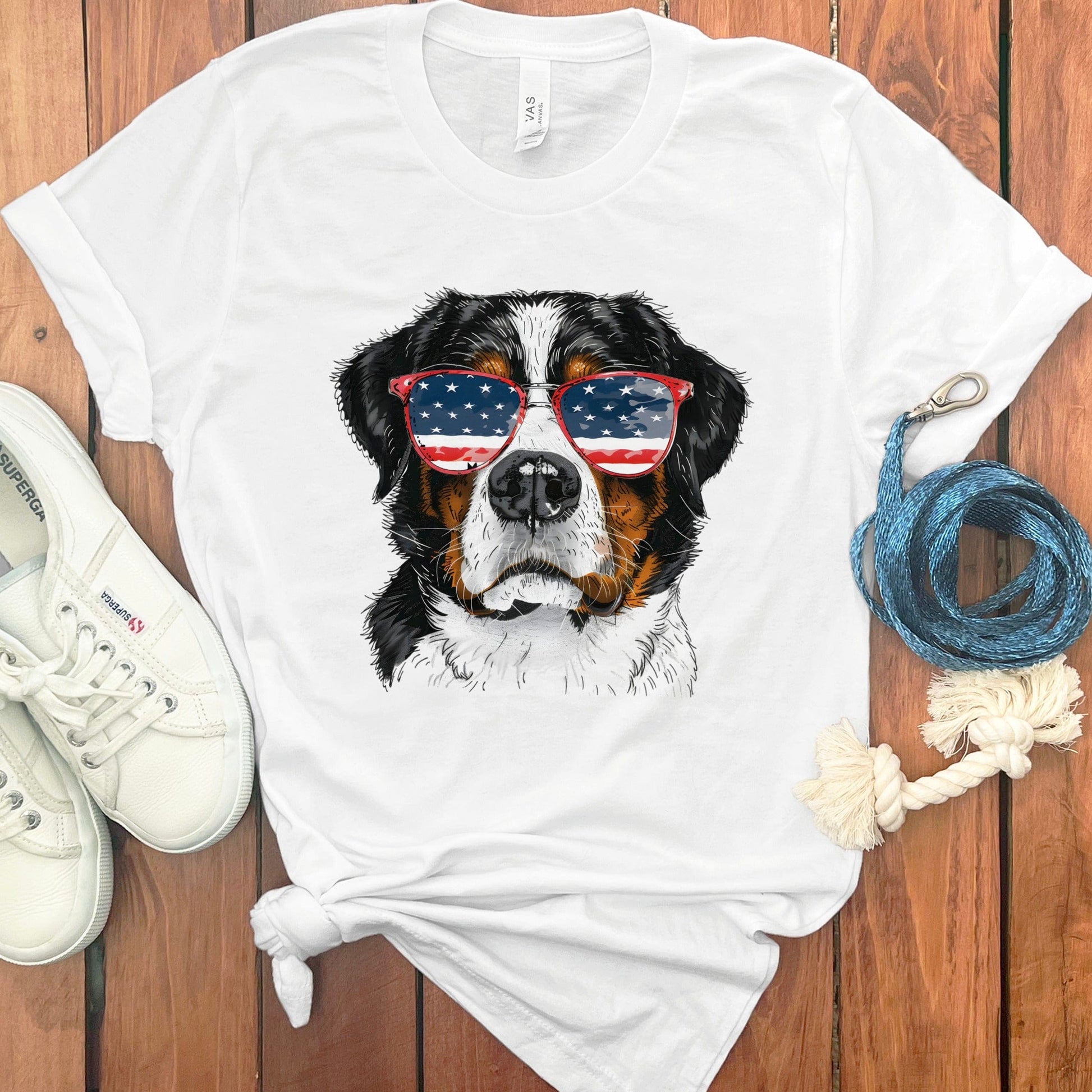 Patriotic Dog Wearing American Flag Sunglasses T-shirt product