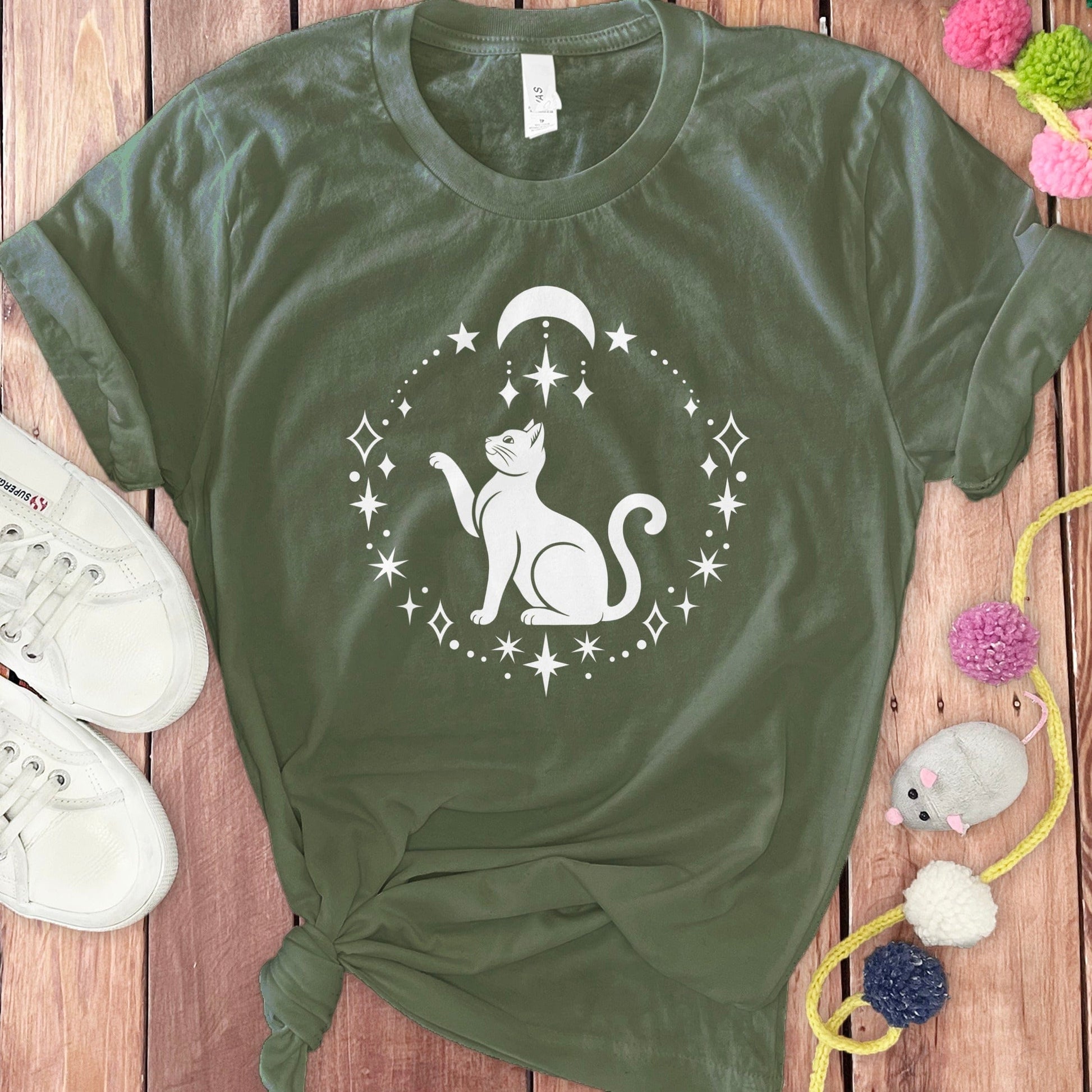 Celestial Cat Graphic Design on Short Sleeve Shirt product