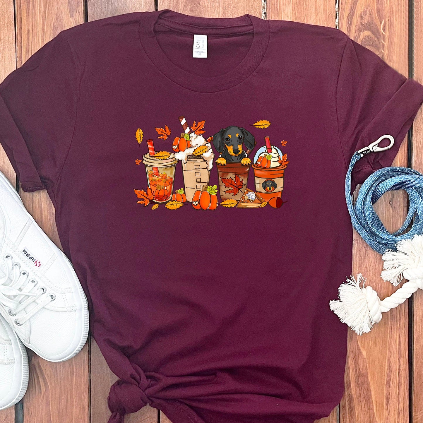 FALL DACHSHUND COFFEE T-SHIRT
