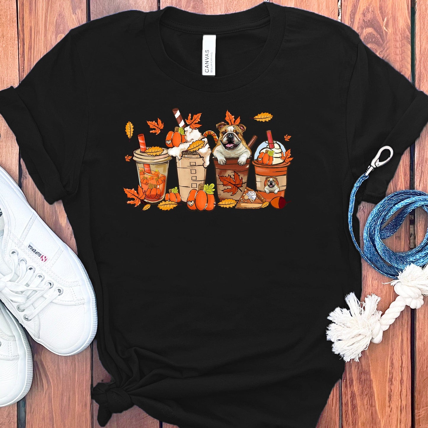 FALL ENGLISH BULLDOGS COFFEE T-SHIRT