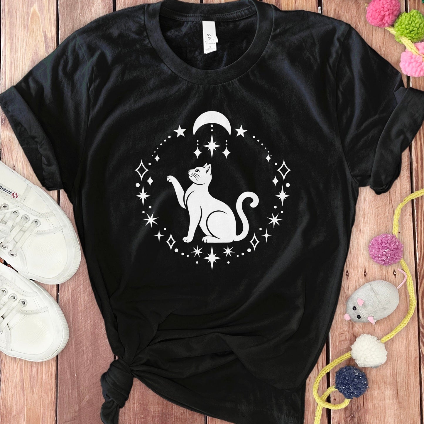 Celestial Cat Graphic Print Black T-shirt product