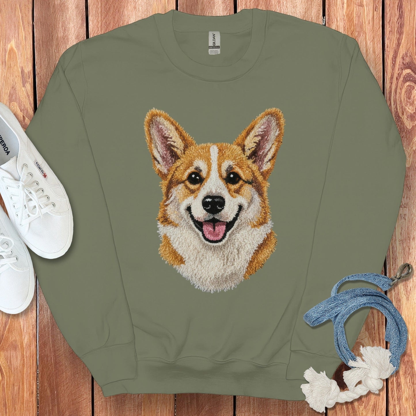 Happy Corgi Embroidered Sweatshirt Pullover product