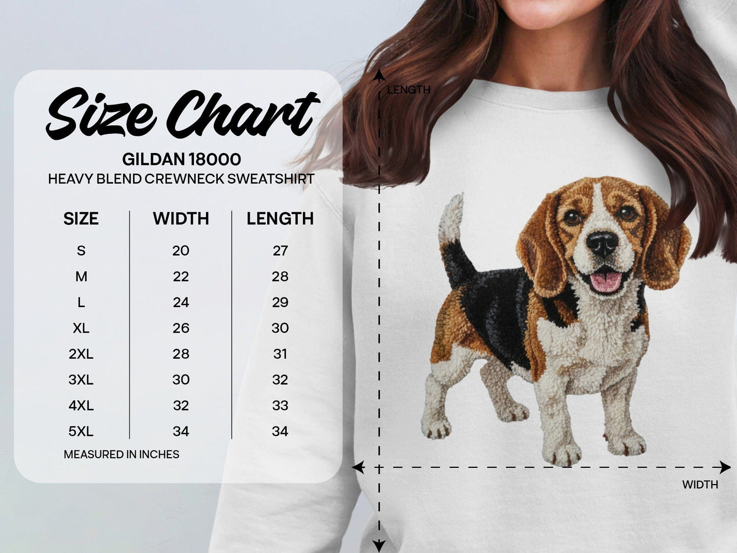 Happy Beagle Dog Print on Crewneck Sweatshirt