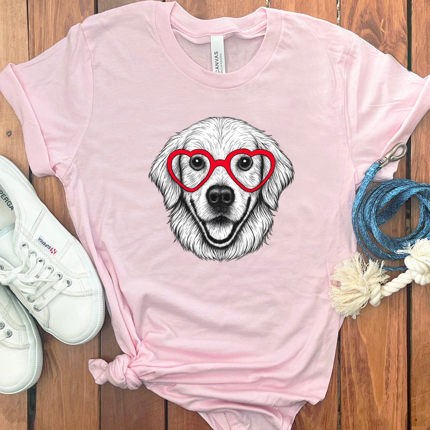 Cute Dog Wearing Red Heart Glasses T-shirt product type