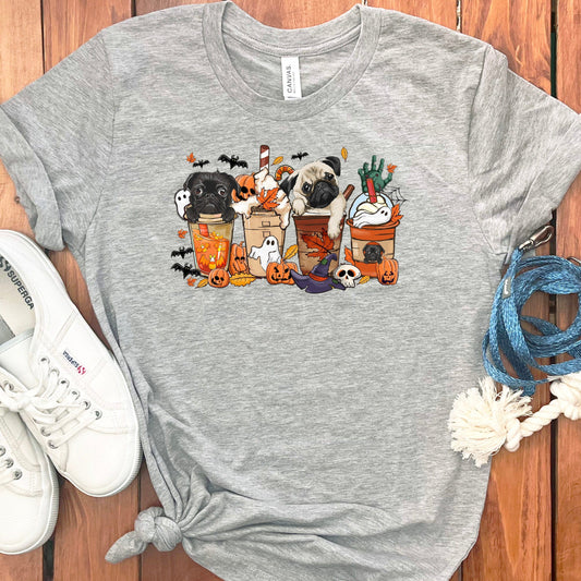 HALLOWEEN PUGS AND COFFEE T-SHIRT