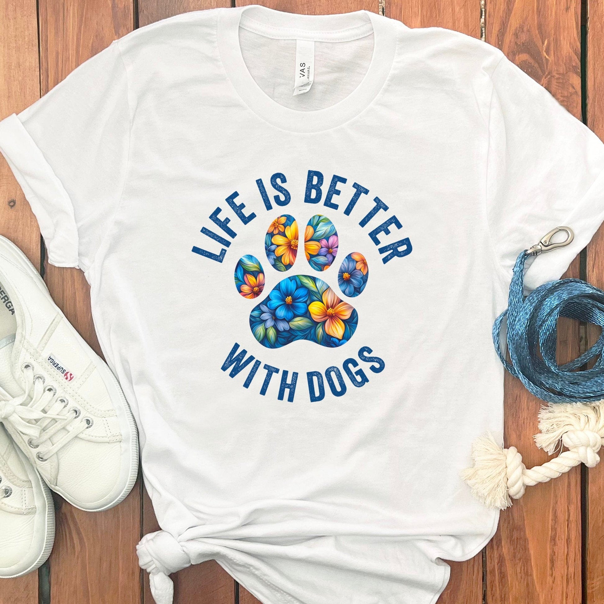 Life is Better with Dogs Flower Paw Print T-shirt product