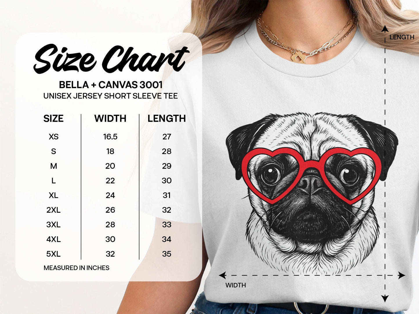 Cute Pug with Red Heart Glasses Graphic Tee product type
