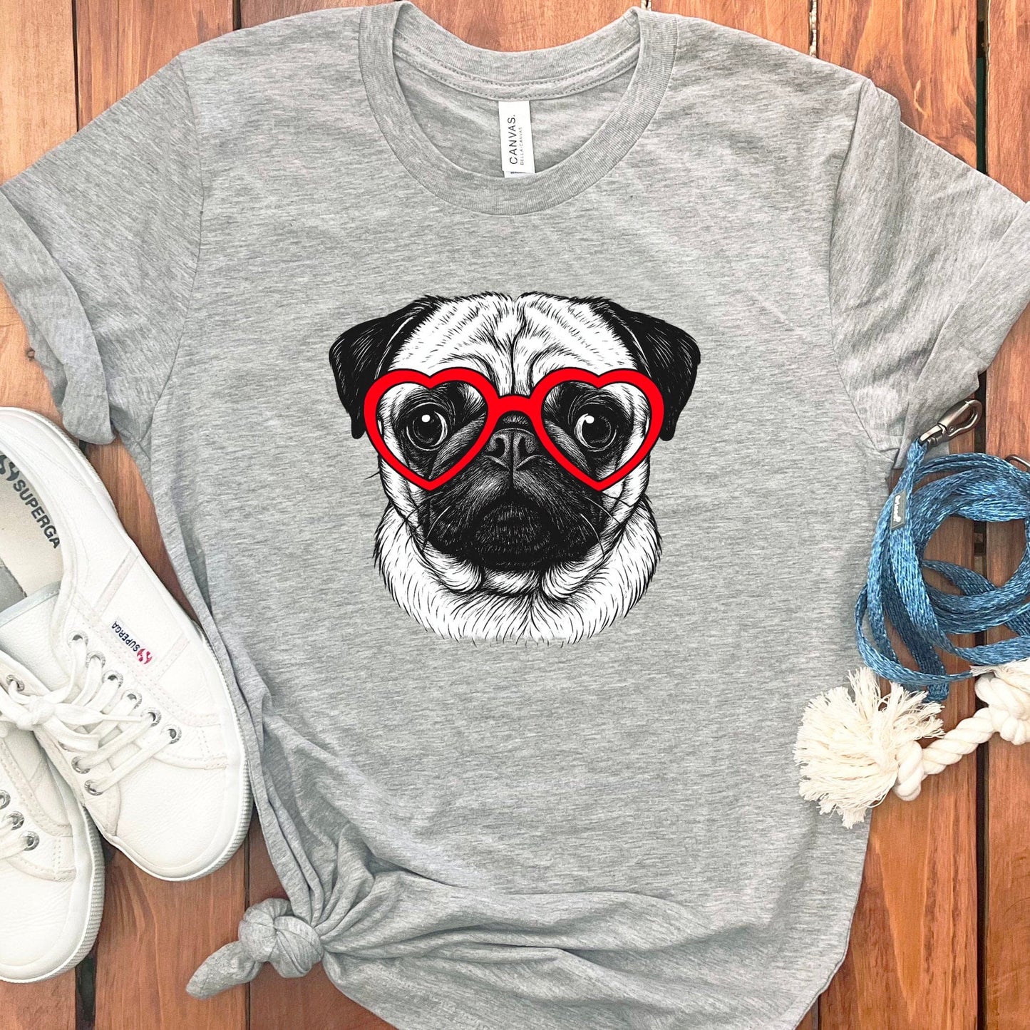 Pug with Heart Glasses Graphic Tee Shirt product type
