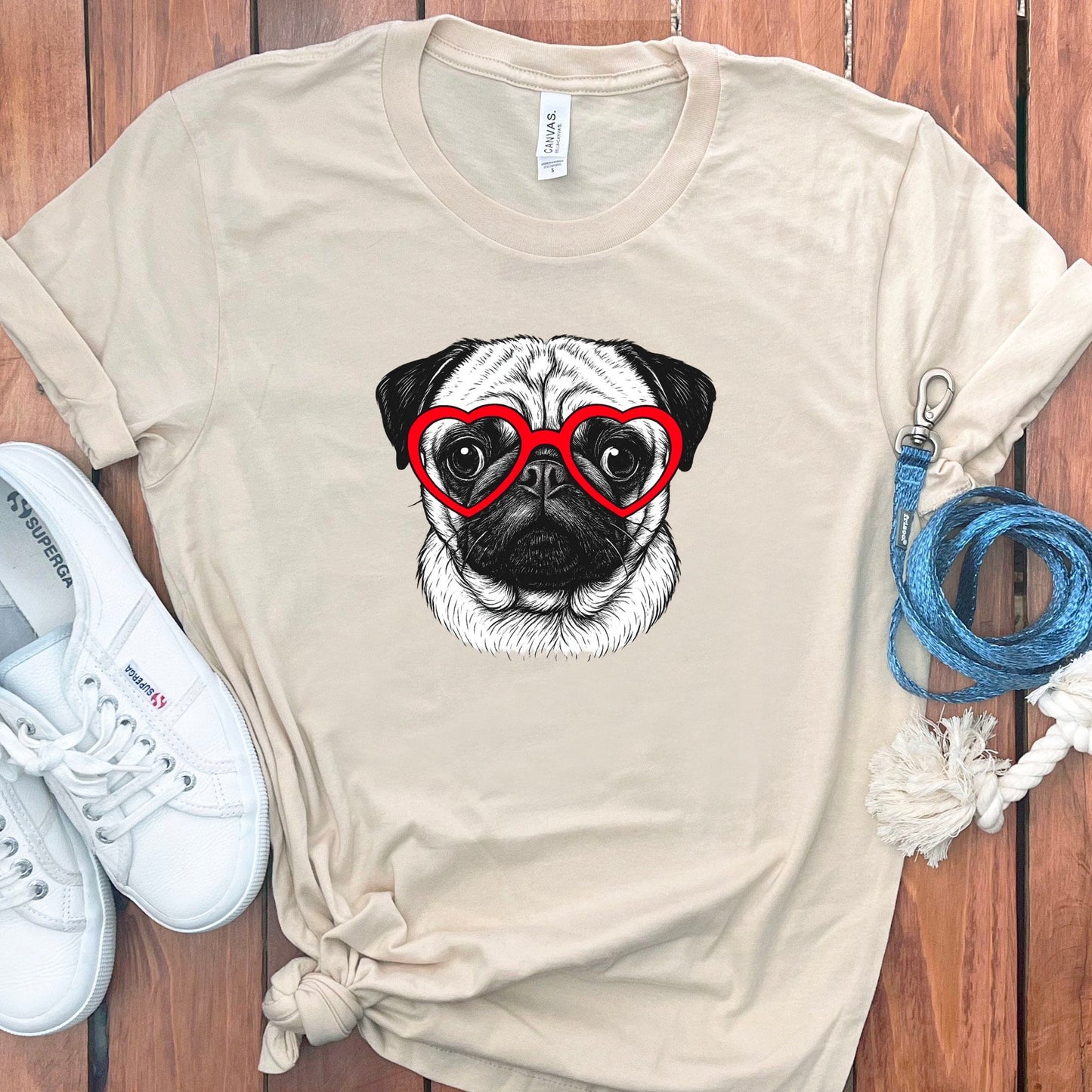 Pug Wearing Heart Glasses Graphic Tee product type