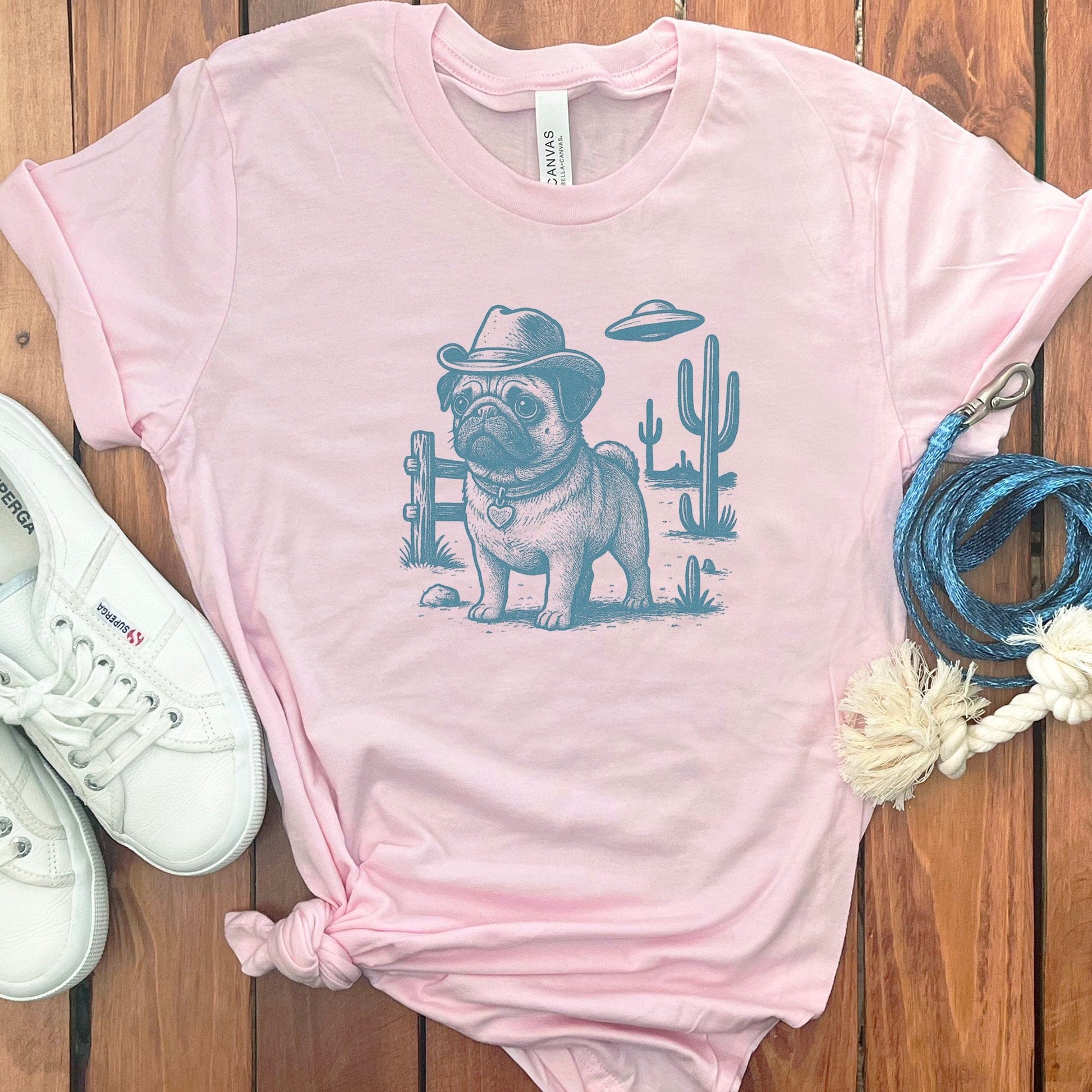Cowboy Pug Graphic Tee with Cactus Print product type