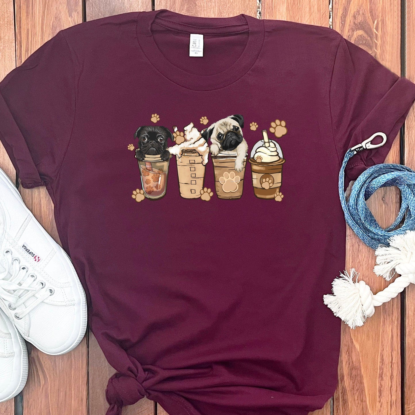 PUGS AND COFFEE T-SHIRT