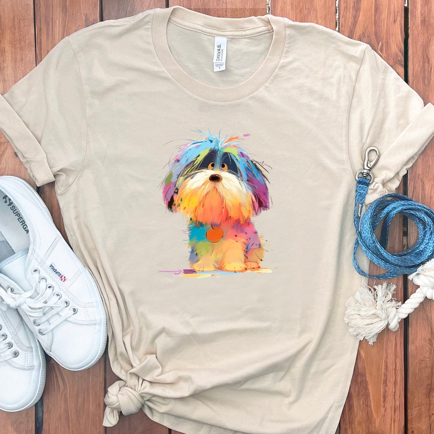 Colorful Artistic Dog Print Casual Tee product