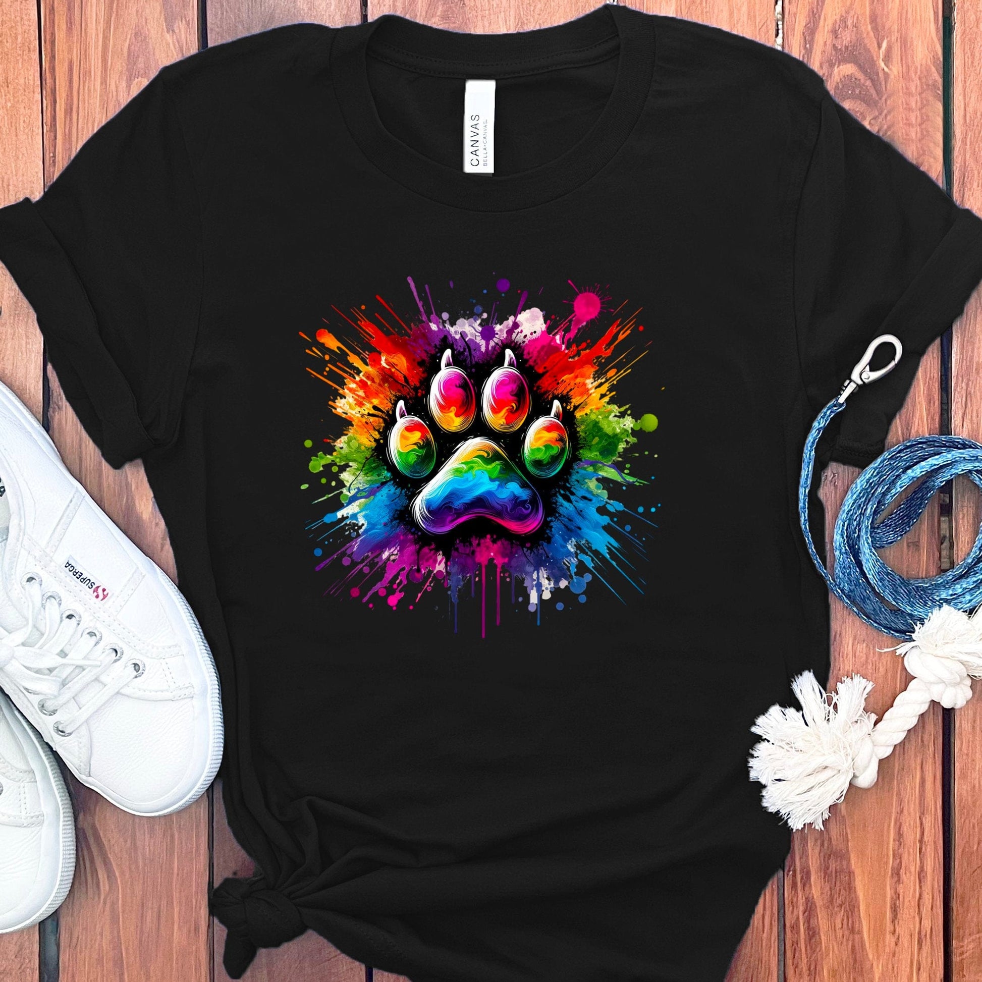 Vibrant Colorful Paw Print Splash Graphic T-shirt product
