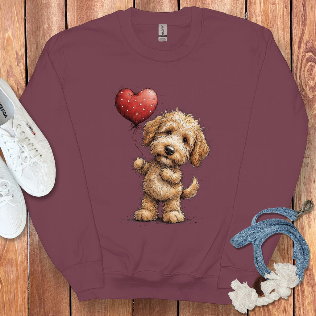 Adorable Poodle with Heart Balloon Graphic Sweatshirt