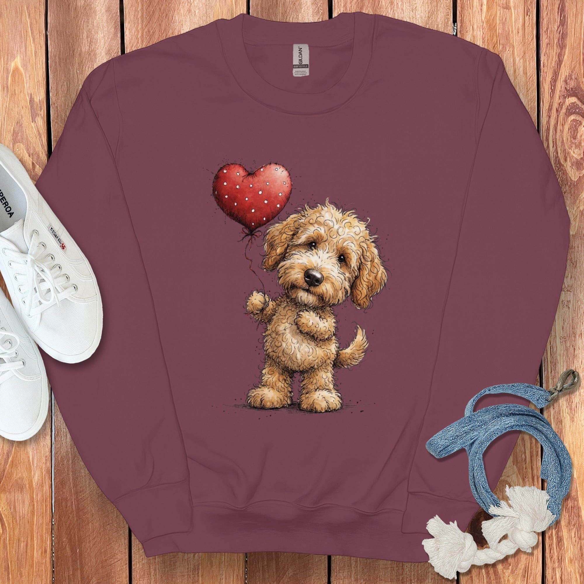 Adorable Poodle with Heart Balloon Graphic Sweatshirt