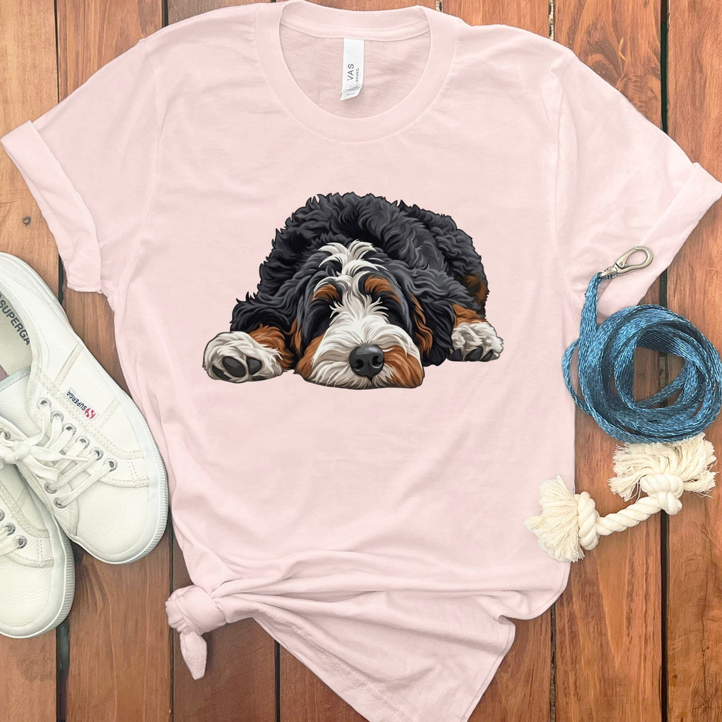 Bernedoodle Snoozing T-Shirt in Soft Pink / S by Puppy Jo