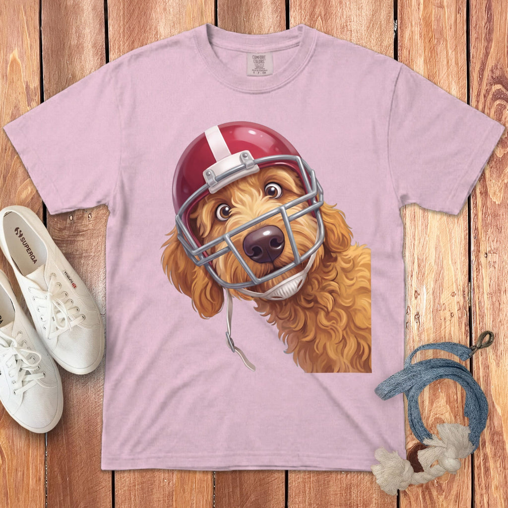 Apricot Goldendoodle Football Helmet Signature T-Shirt in Blossom / S by Puppy Jo