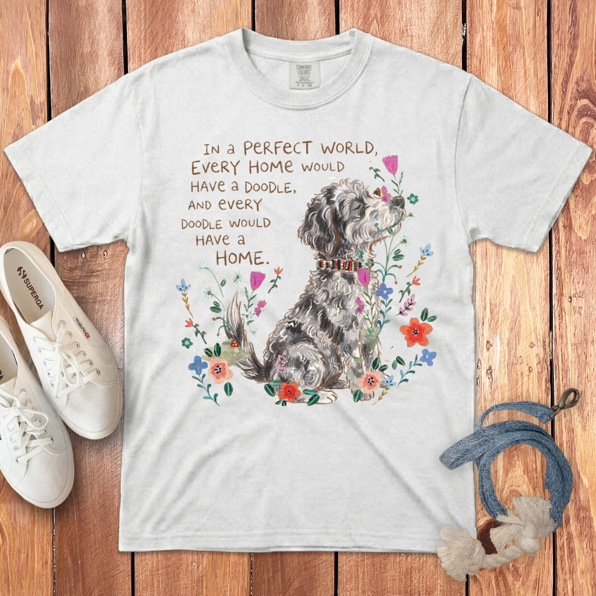 Perfect World Merle Goldendoodle Signature T-Shirt in White / S by Puppy Jo