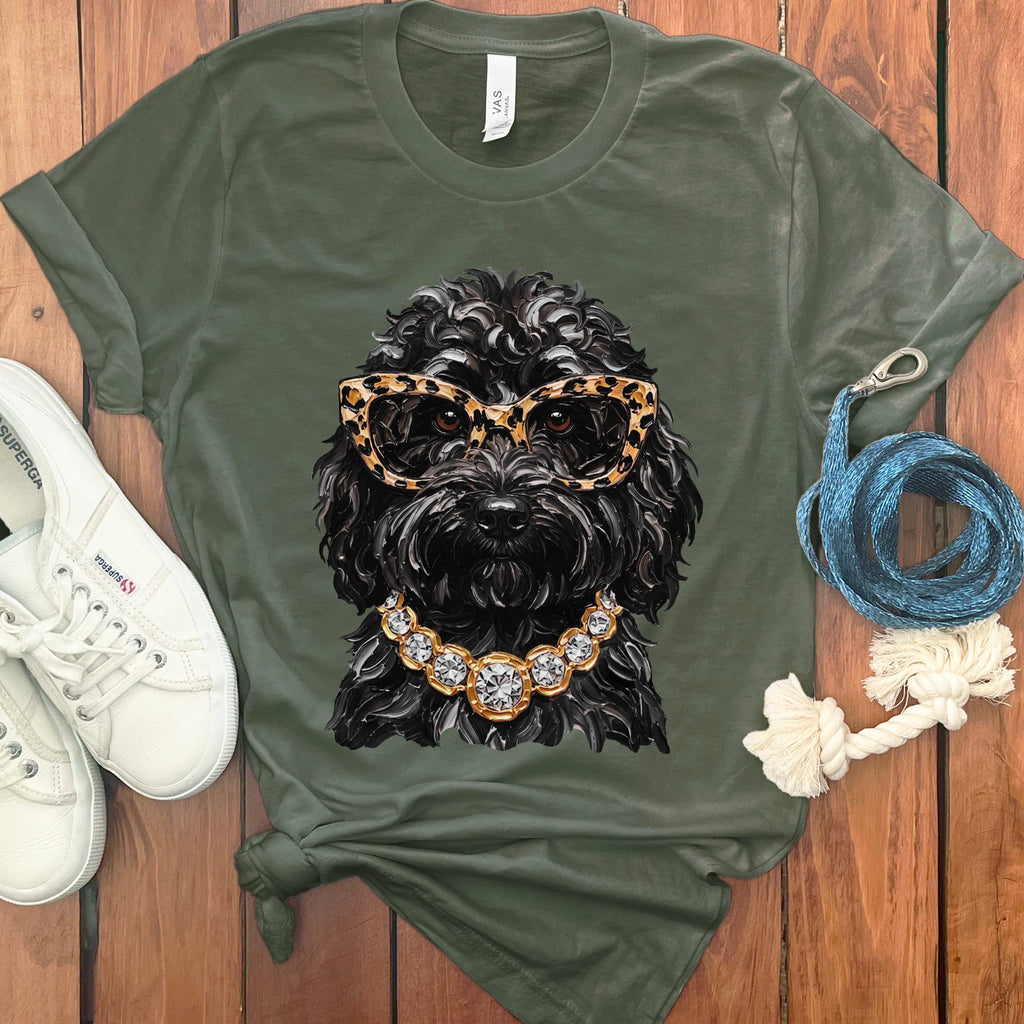 Black Goldendoodle Glam T-Shirt in Military Green / S by Puppy Jo