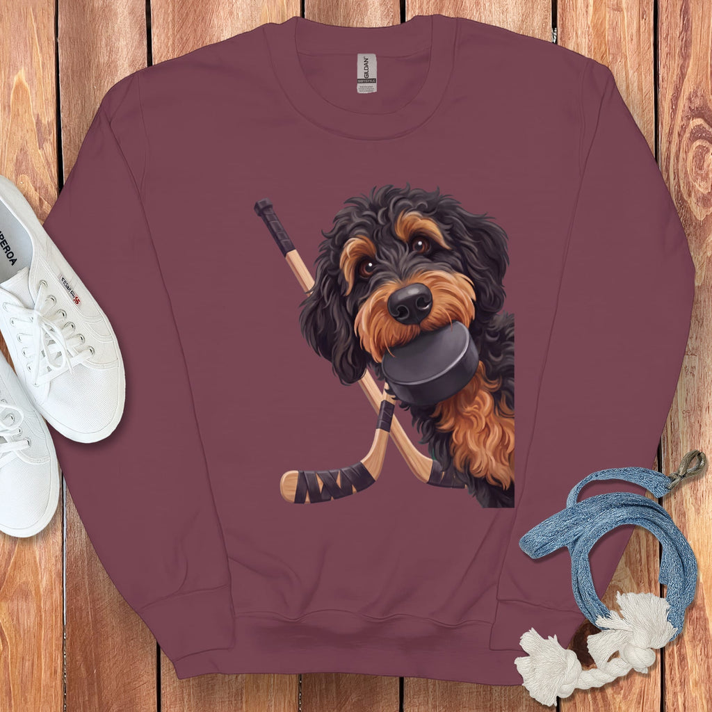 Phantom Goldendoodle Hockey Sweatshirt in Maroon / S by Puppy Jo