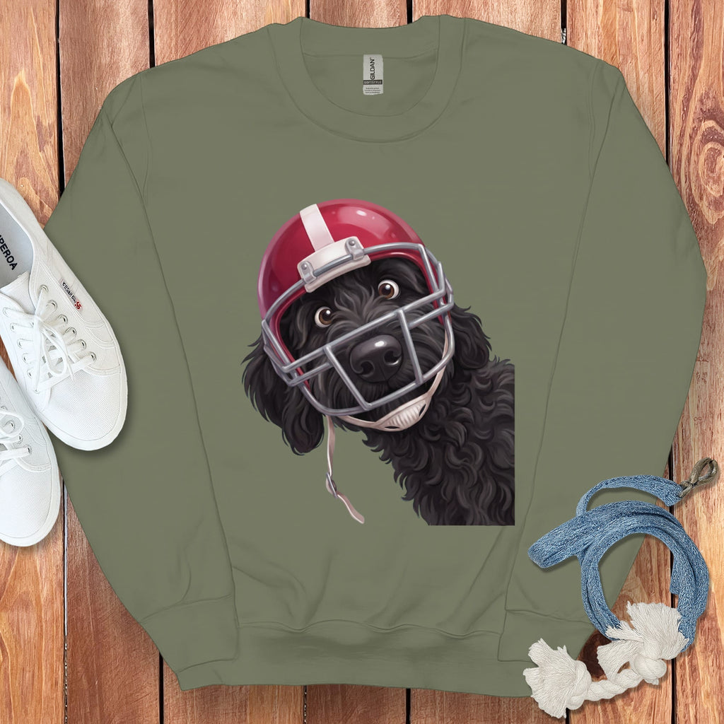 Black Goldendoodle Football Helmet Sweatshirt in Military Green / S by Puppy Jo