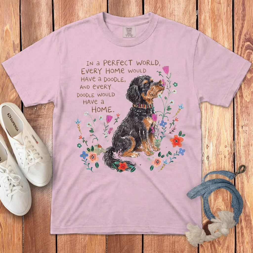 Perfect World Phantom Goldendoodle Signature T-Shirt in Blossom / S by Puppy Jo