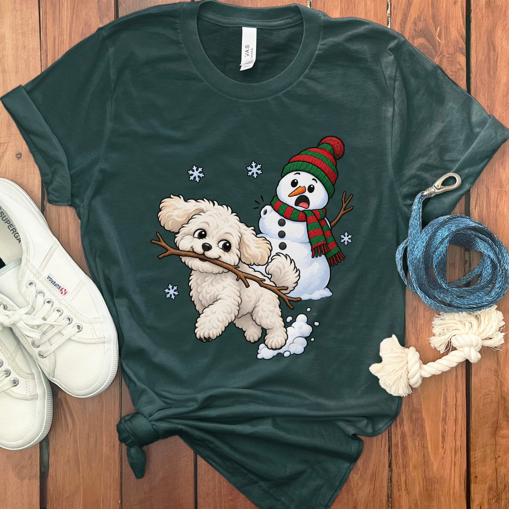 Maltipoo Snowman T-Shirt in Forest / S by Puppy Jo
