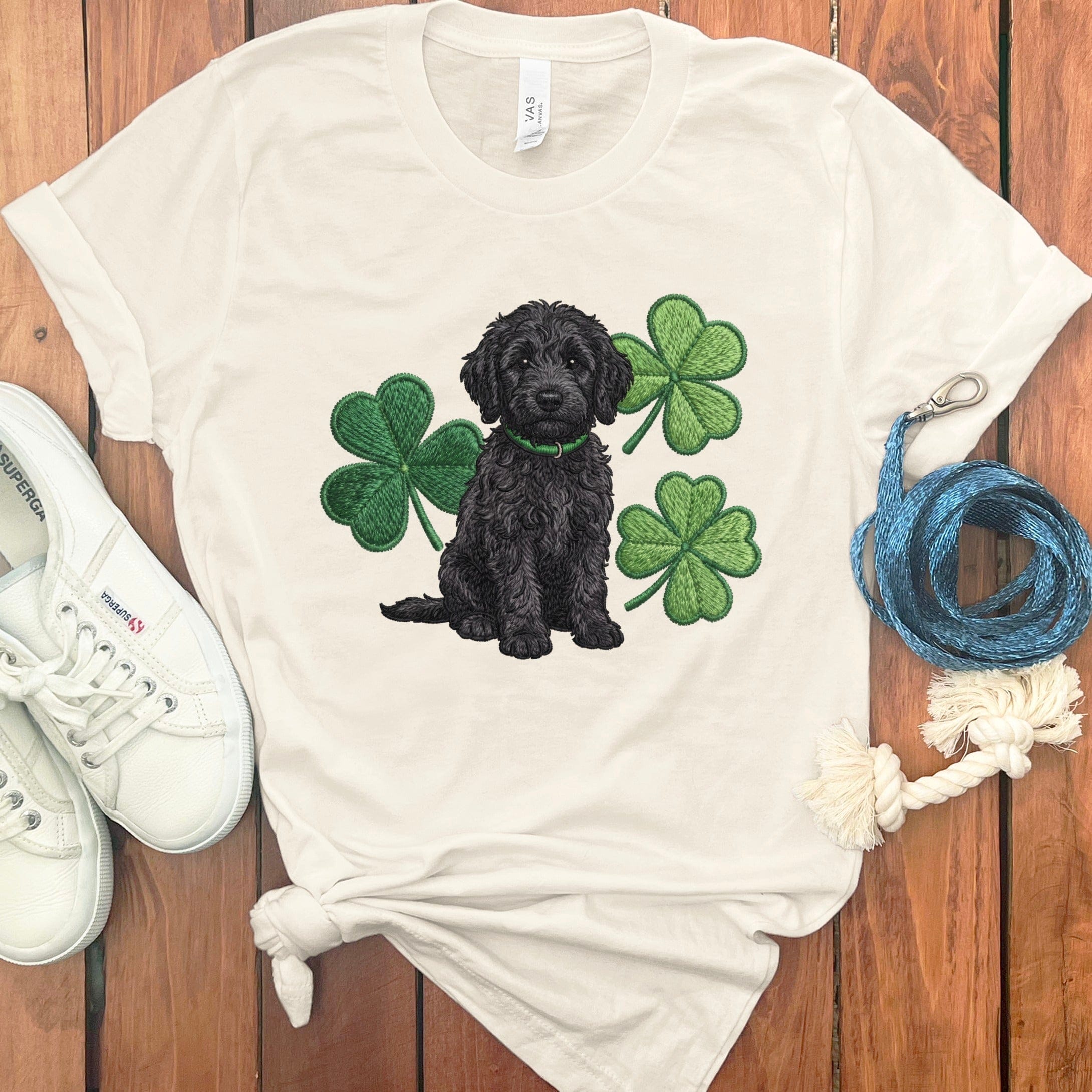 Cute Black Dog with Clover Leaves St. Patrick's Day Shirt