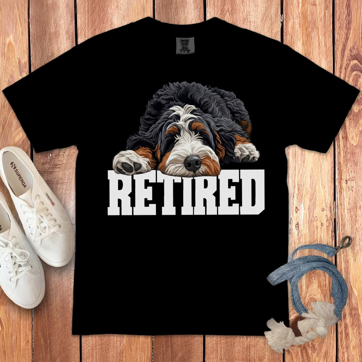 Retired Sleeping Bernedoodle Signature T-Shirt in Black / S by Puppy Jo