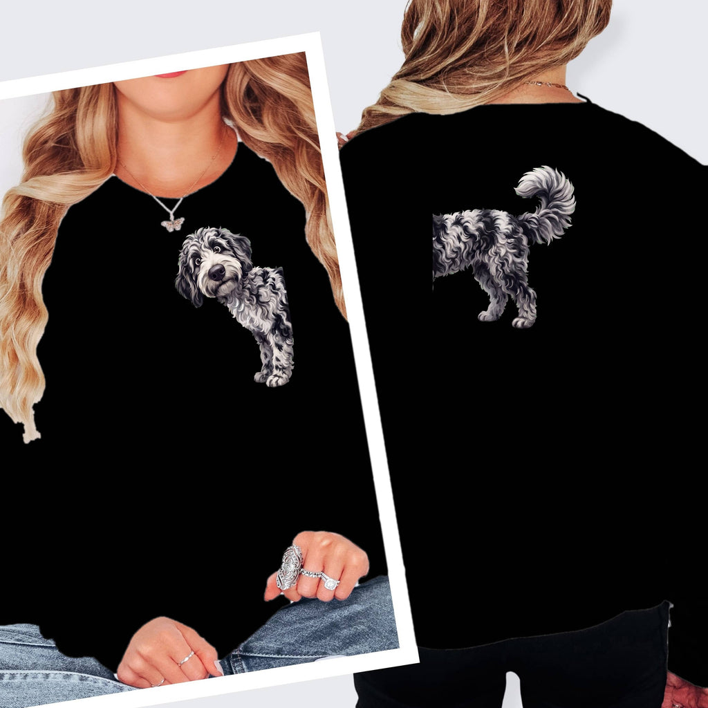 Coming & Going Merle Goldendoodle Long Sleeve T-Shirt in S / Black by Puppy Jo