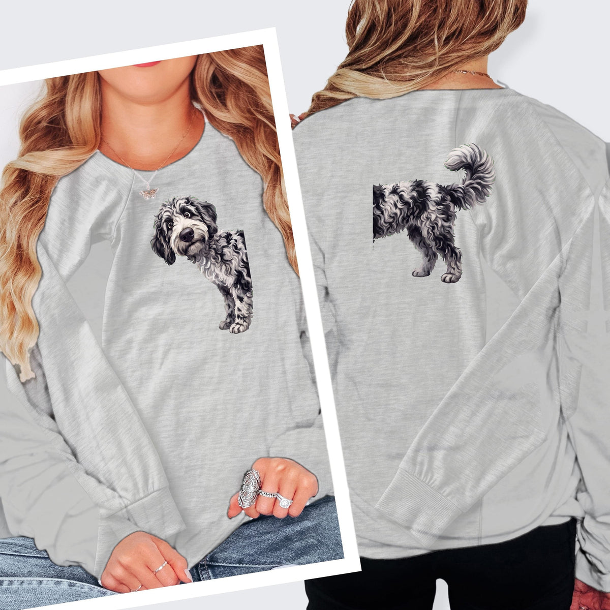 Coming & Going Merle Goldendoodle Long Sleeve T-Shirt in S / Athletic Heather by Puppy Jo