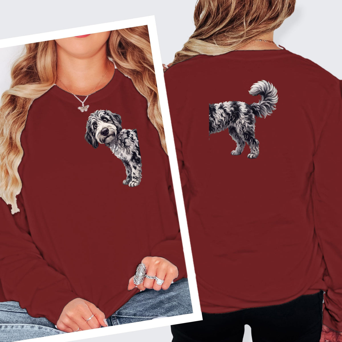 Coming & Going Merle Goldendoodle Long Sleeve T-Shirt in S / Cardinal by Puppy Jo