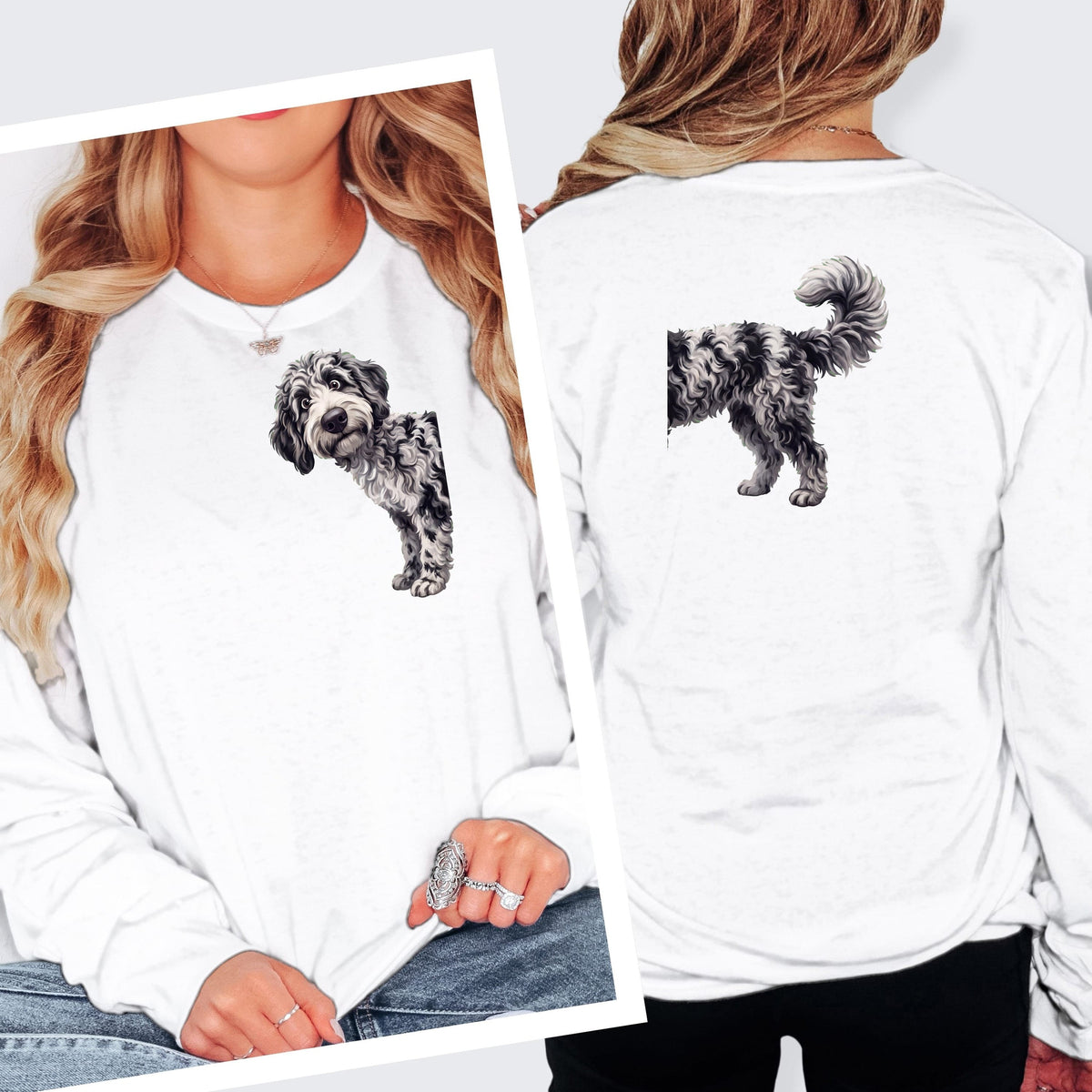 Coming & Going Merle Goldendoodle Long Sleeve T-Shirt in S / White by Puppy Jo
