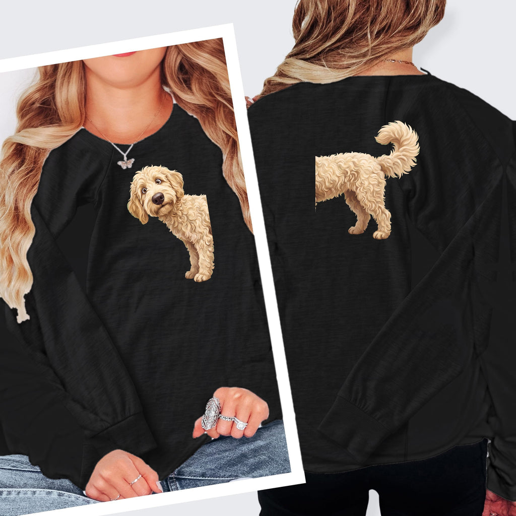 Coming & Going Cream Goldendoodle Long Sleeve T-Shirt in S / Dark Grey Heather by Puppy Jo