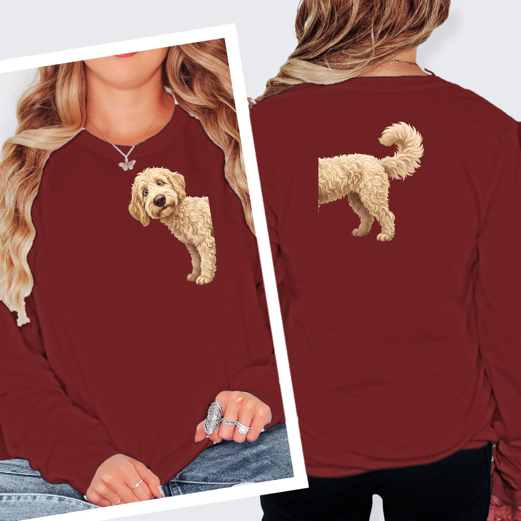 Coming & Going Cream Goldendoodle Long Sleeve T-Shirt in M / Cardinal by Puppy Jo