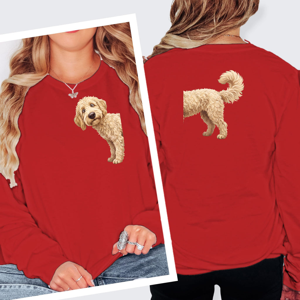 Coming & Going Cream Goldendoodle Long Sleeve T-Shirt in M / Red by Puppy Jo