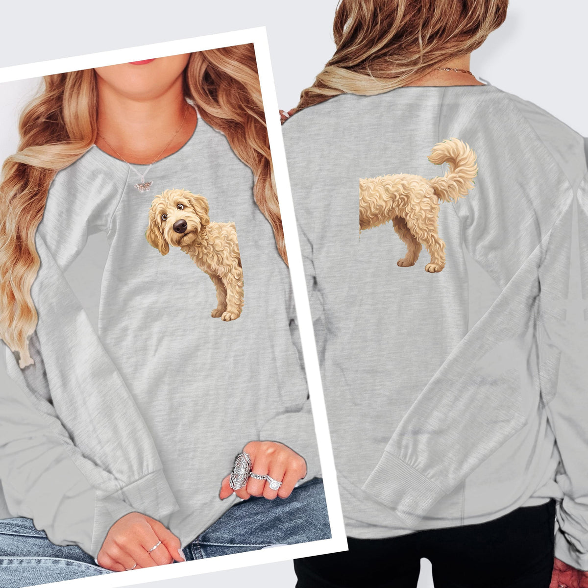 Coming & Going Cream Goldendoodle Long Sleeve T-Shirt in M / Athletic Heather by Puppy Jo