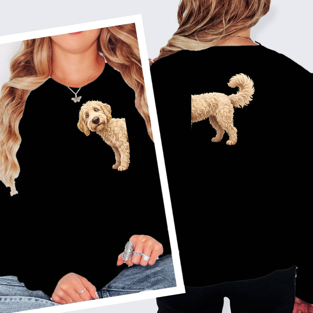 Coming & Going Cream Goldendoodle Long Sleeve T-Shirt in M / Black by Puppy Jo