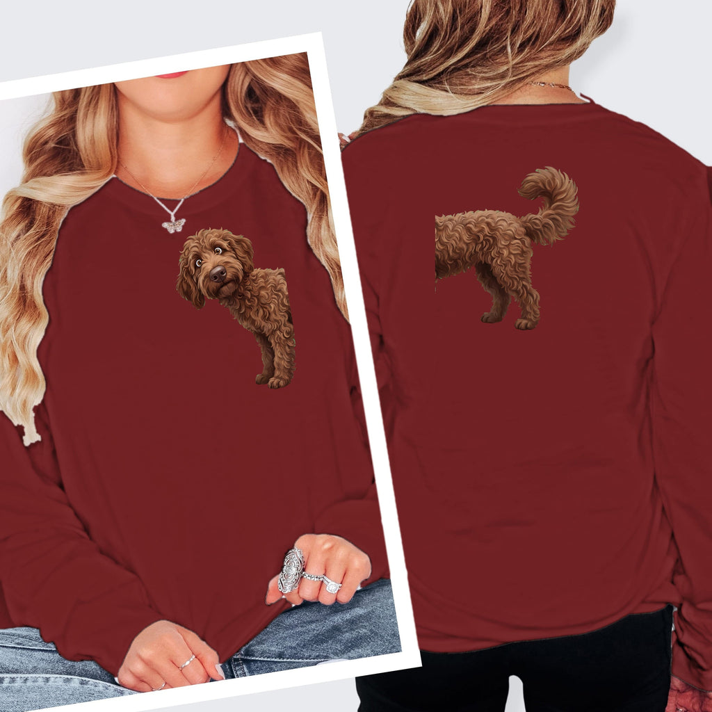 Coming & Going Chocolate Goldendoodle Long Sleeve T-Shirt in S / Cardinal by Puppy Jo