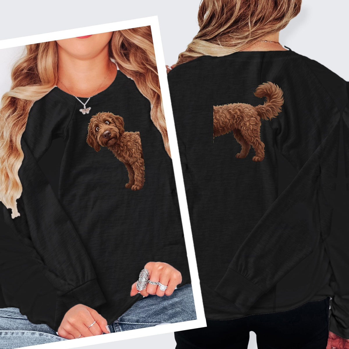 Coming & Going Chocolate Goldendoodle Long Sleeve T-Shirt in S / Dark Grey Heather by Puppy Jo