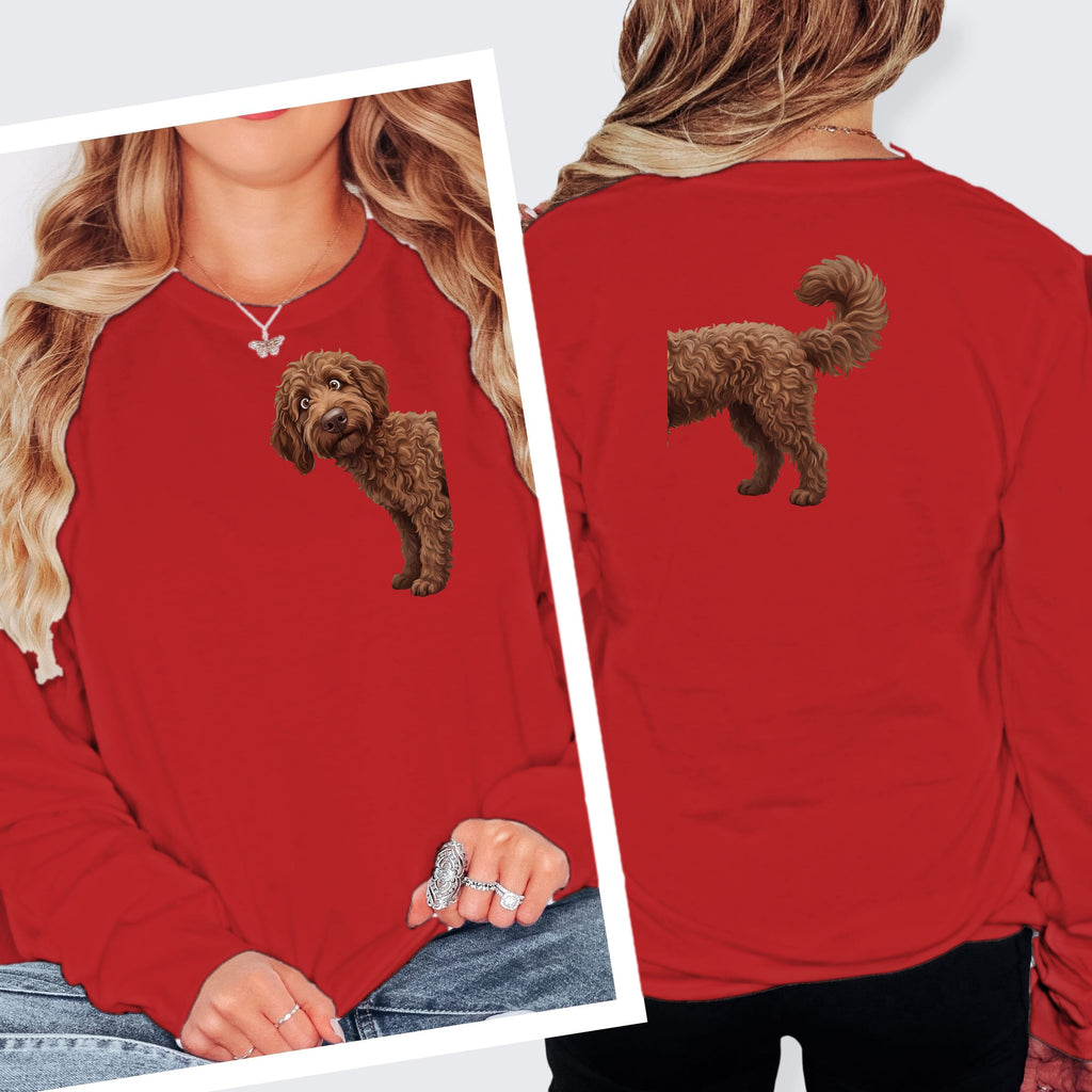 Coming & Going Chocolate Goldendoodle Long Sleeve T-Shirt in S / Red by Puppy Jo